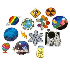 2/$10 Sticker Set Waterproof Alien Space Planets Earth Saturn Stars Astronaut
